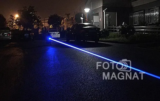 Фонарь-лазер указка синий YX-B008, ЗУ 220V, 2х16340, 5 насадок, Box