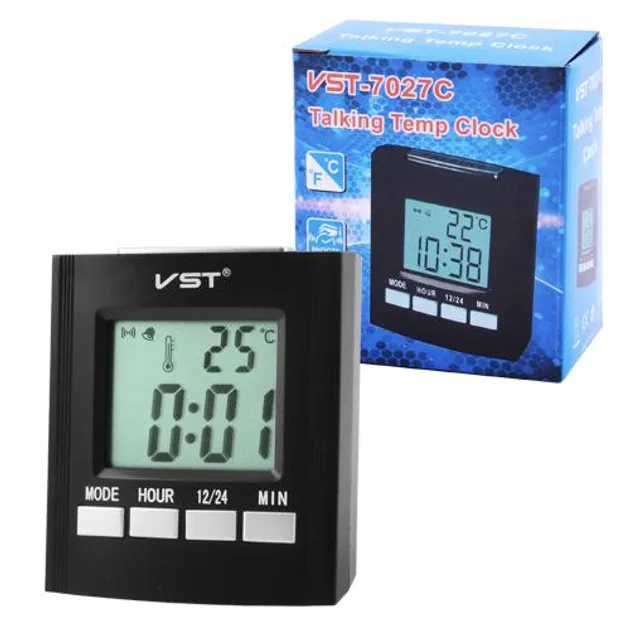 Годинник електронний настільний, що говорить  VST-7027C,  температура, 2*AA