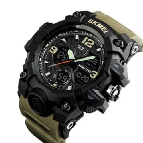 Часы наручные 1155BKH SKMEI с подсветкой, KHAKI-BLACK