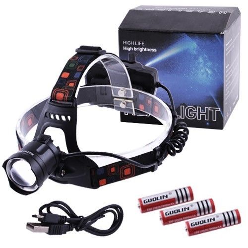 Фонарь на лоб XQ-219-HP50, power bank, 3x18650, signal light, индикация заряда, zoom, ЗУ microUSB, Box