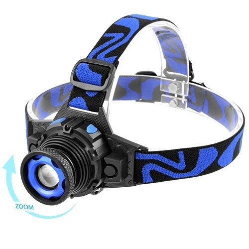 Фонарь на лоб W001-XPE, ЗУ 220V/12V, встроенный аккумулятор, zoom, Box