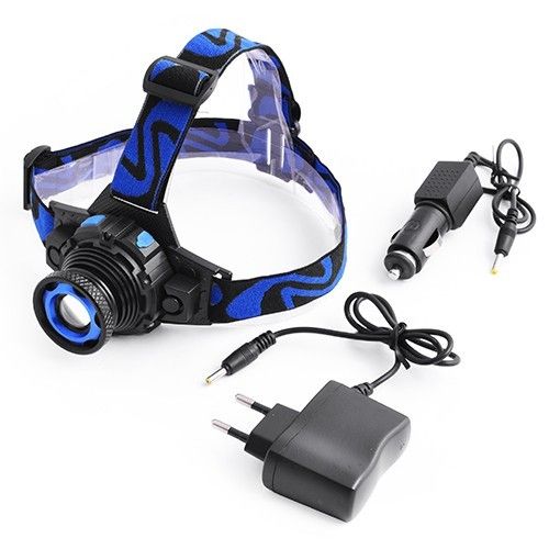 Фонарь на лоб W001-XPE, ЗУ 220V/12V, встроенный аккумулятор, zoom, Box