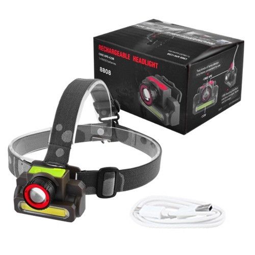 Фонарь на лоб Police 8808/6908-XPE+COB, ЗУ micro USB, встроенный аккумулятор, zoom, Box