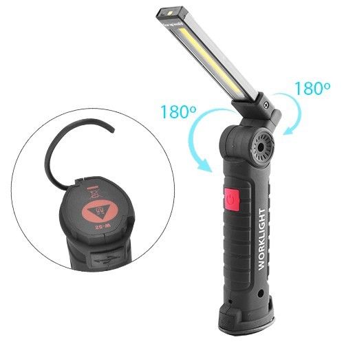 Фонарь WORKLIGHT-W52-SMD+COB(white+red), ЗУ micro USB, встраиваемый аккумулятор, поворот 180?+180?, магнит, зажим, крючок