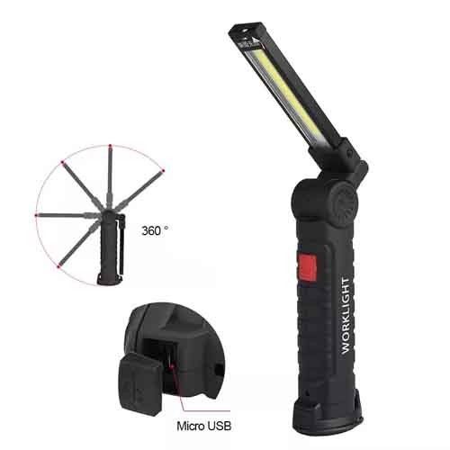 Фонарь WORKLIGHT-W52-SMD+COB(white+red), ЗУ micro USB, встраиваемый аккумулятор, поворот 180?+180?, магнит, зажим, крючок