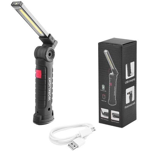 Фонарь WORKLIGHT-W52-SMD+COB(white+red), ЗУ micro USB, встраиваемый аккумулятор, поворот 180?+180?, магнит, зажим, крючок