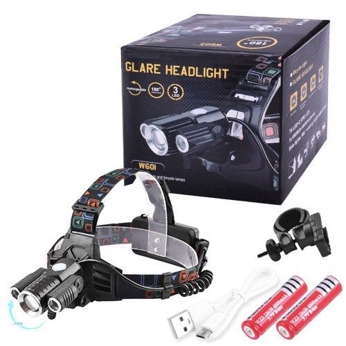 Фонарь на лоб 2 в 1 Police W602-T6+2XPE Bike, ЗУ micro USB, 2x18650, zoom, велокрепление, Box