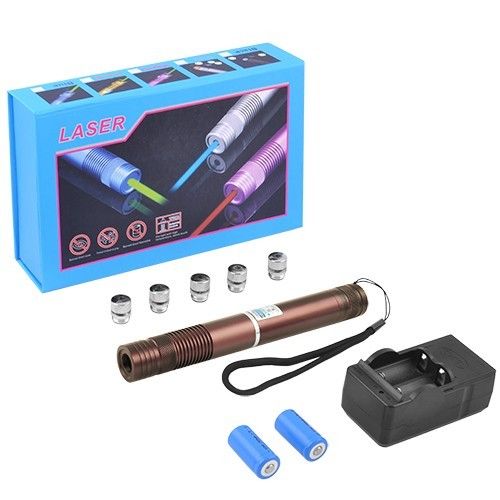 Фонарь-лазер указка синий YX-B008, ЗУ 220V, 2х16340, 5 насадок, Box