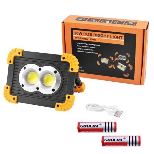 Прожектор светодиодный L802-20W-2COB+1W, ЗУ micro USB, 2x18650/3xAA, Power Bank, Box