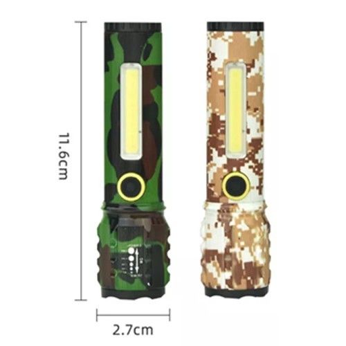 Фонарь C71M-P50+COB камуфляж, ЗУ microUSB, встроенный аккумулятор, zoom, Box