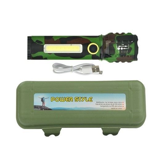 Фонарь C71M-P50+COB камуфляж, ЗУ microUSB, встроенный аккумулятор, zoom, Box