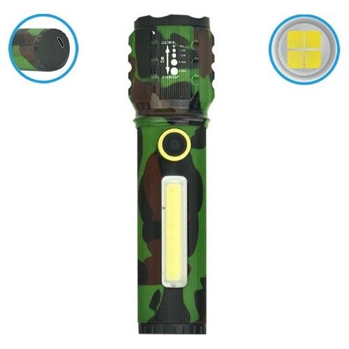 Фонарь C71M-P50+COB камуфляж, ЗУ microUSB, встроенный аккумулятор, zoom, Box