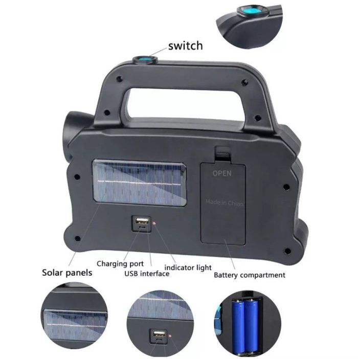 Фонарь Hurry Bolt HB-6168+Solar, 3 в 1, Powerbank