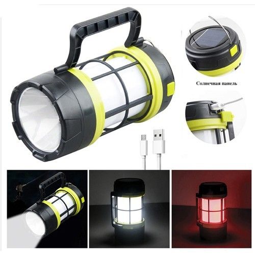 Ліхтар кемпінг переносний 910-LED+COB(white+red), power bank, Li-Ion акумулятор, сонячна батарея