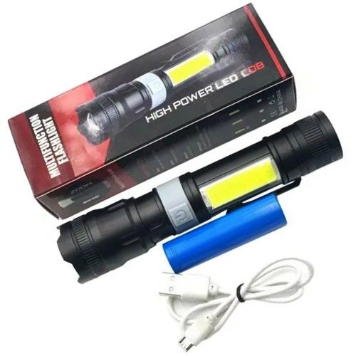 Фонарь PL-826-P70+COB (white+red), 1х18650, магнит, зажим, ЗУ microUSB, Box