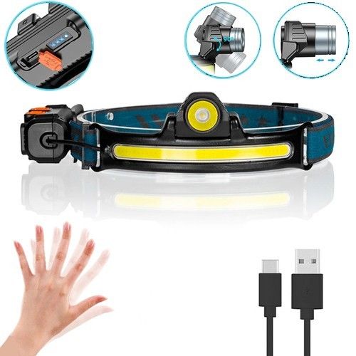 Ліхтар на чоло BL-W678-2-P50+COB Line, датчик руху, Srtrong battery вбудований акумулятор, ЗП Type-C, zoom