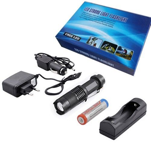 Фонарь Poliсe 1812-T6, ЗУ 220/12V, 1x18650, зажим, zoom, Box