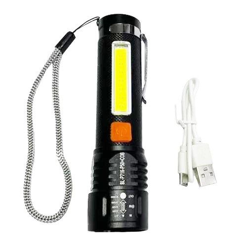 Фонарь BL-P716-P50+COB (white+red), Li-Ion аккумулятор, zoom, ЗУ Type-C, Box