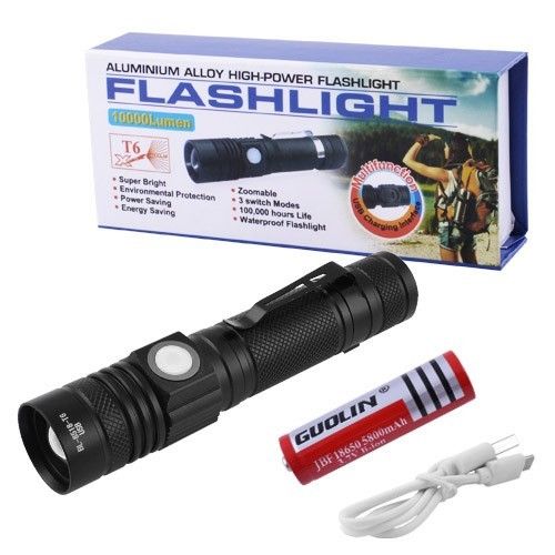 Фонарь 8518-T6, ЗУ micro USB, 1x18650, zoom, зажим, Box