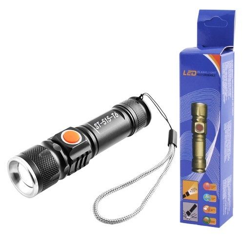 Фонарь ST-515-T6, ЗУ USB, встроенный аккумулятор, zoom, ремешок на руку