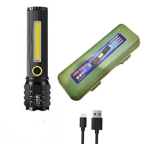 Фонарь C71-P50+COB, ЗУ microUSB, встроенный аккумулятор, zoom, Box