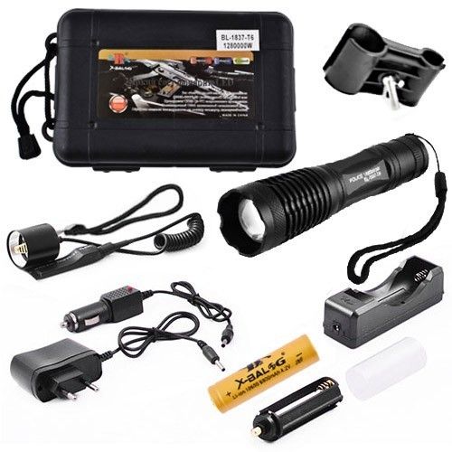 Фонарь Q1837-T6, под ружье, выносная.кнопка, ЗП 220V/12V, 1x18650/3xAAA, zoom, Box