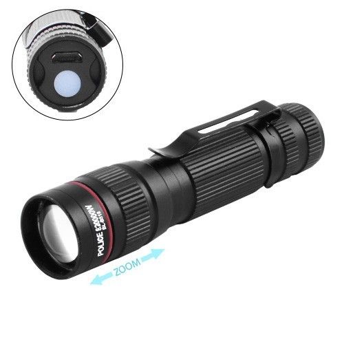Фонарь Police B518-XPE, Li-Ion аккумулятор, зажим, zoom, ЗУ microUSB, Box