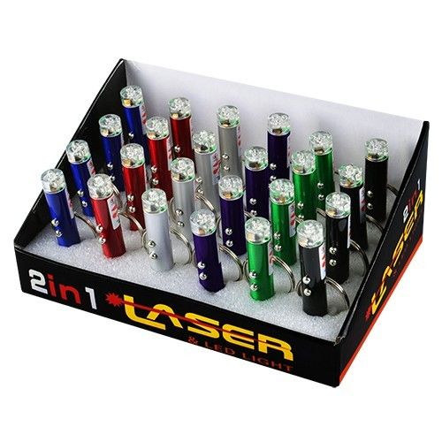 Набір ліхтар брелок 9618-2LED, лазер, 3xAG3, карабін УПАКОВКА-24шт