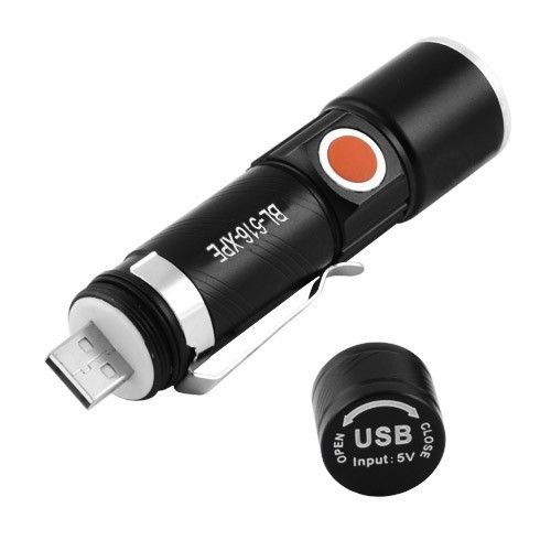 Фонарь 616-XPE, Li-Ion аккумулятор, зажим, zoom, ЗУ USB