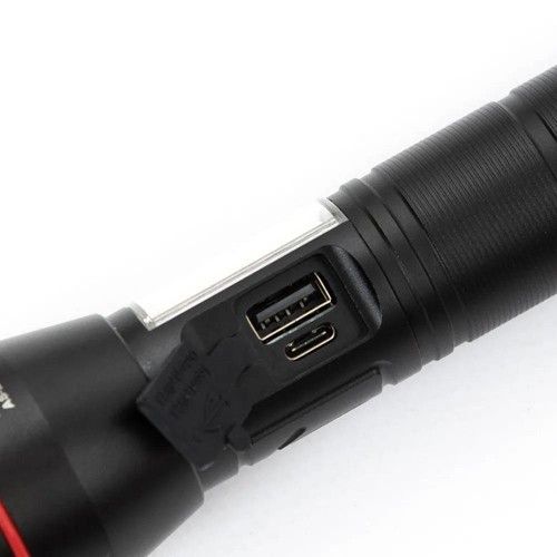 Фонарь PLD-231 WHITE LASER LED PM10-TG+COB(white+red), 1х26650, power bank, индикация заряда, ЗУ Type-C, магнит, zoom, Box