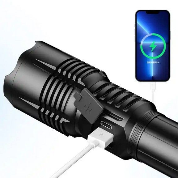 Фонарь PLD-501 WHITE LASER LED PM10-TG, 1х26650, Power bank, Waterproof, индикация заряда, ЗУ Type-C, zoom, Box